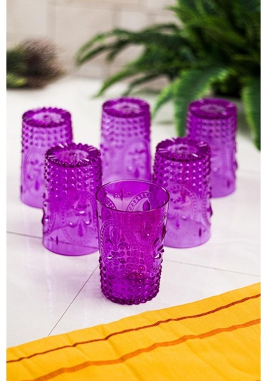 Akrilik Mor 6'lı Kısa Bardak & Su Meşrubat Kahve Yanı Bardağı 400 Ml Cam Değildir