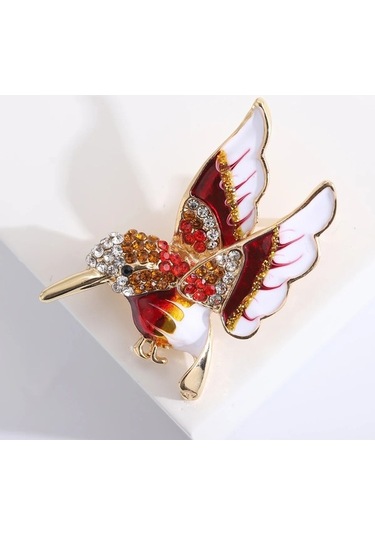 Ganzhoushop Unisex Rhinestone Pimleri Multı Multı Kuş Kadınlar İçin Hummingbird Hayvan Emaye Broşlar Mavi4270 İq Çok Renkli