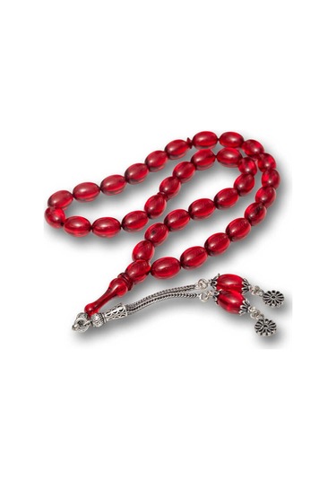Gümüş Kırmızı Ateş Kehribar Tesbih Sl12465 Gümüş