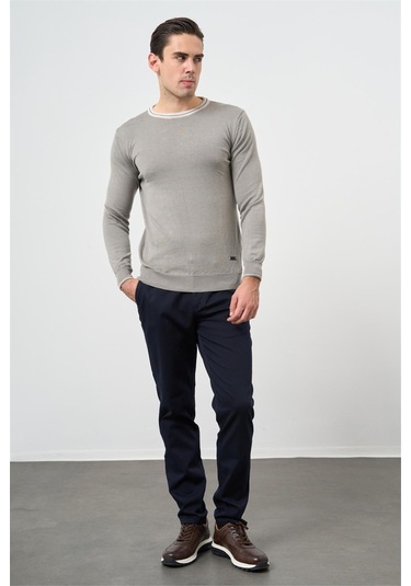 Gri Uzun Kol Düz Örme Bisiklet Yaka Classic Slim Fit Triko 1012245108 Gri