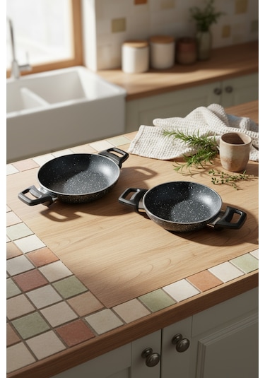 Bernardo Athelas 3 Parça Tava Ve Sahan Seti Siyah 16-18-24 Cm Siyah