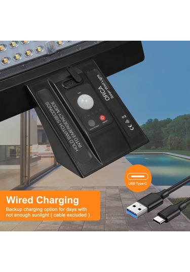 Xindoker Güneş Enerjili Duvar Lambası, Pır Hareket Sensörlü, 4 Modlu Ayar, 104 Led Işık 3000k-6000k , Ip65 Su Geçirmez, 5200mah Pil, Type-c Şarj, Kumanda İle Kontrol Edilebilir Siyah