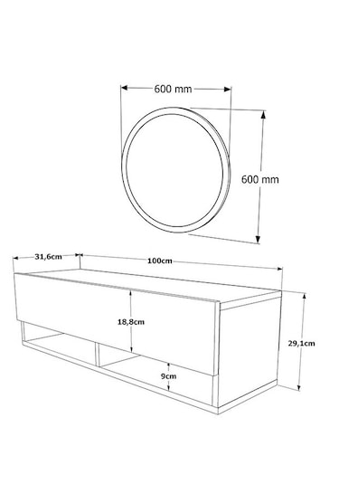 Robin Home Lia Aynalı Dresuar Hol Antre Dresuar Duvara Monte100cm Atlantik Çam - Beyaz Beyaz