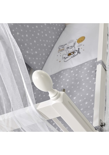 Meltem Kids Kral Anne Yanı Ahşap Sallanır Beşik 60 x 120 CM (Beyaz - Moon) Gri