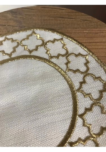 Nivemeshome Fas Nakışlı Gold Oval 6 Adet Keten Kokteyl Peçetesi Kahve Yanı Sunumluk Gold
