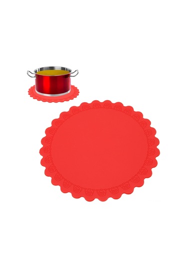 Maiyame Kırmızı Gül Kenarlıklı Kaliteli Silikon Isıl Yalıtım Matı Çerez Tencere, Kase, Mutfak Tezgahı Koruyucu, Isıya Dayanıklı, Temizliği Kolay