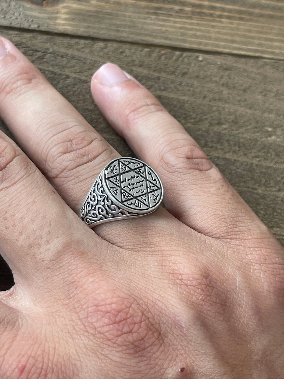 Ayarlanabilir Ölçü 925 Ayar Gümüş Kaplama Hz Süleyman Mührü Tasarım Yüzük Gümüş