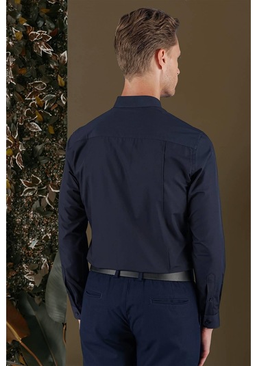 Gk 691 Slim Fit Lacivert Klasik Gömlek Lacivert