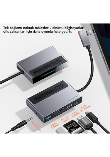 Baseus Magic Çok Fonksiyonlu Klipsli Type-C Hub 6In1 (Usb3.0+Sd+-Gri