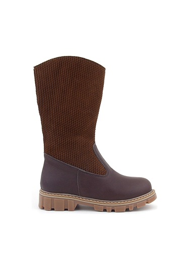 Rakerplus Hakiki Deri Taba Kahve Fermuarlı Uzun Kız Çocuk Çizme Taba