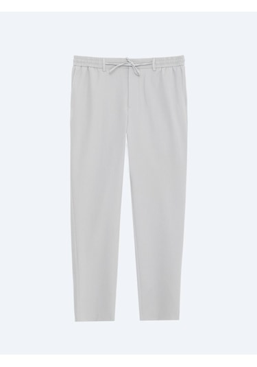 Kip Gri Düz Dokuma Jogging Fit Casual Pantolon Gri
