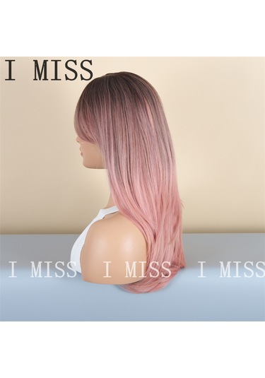 Degrade Pembe Mikro Bukle Moda Kadın Doğal Sentetik Peruk