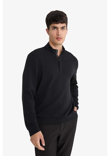 Defacto Regular Fit Dik Yaka Yarım Fermuarlı Sweatshirt F2821ax25aubk81 Siyah