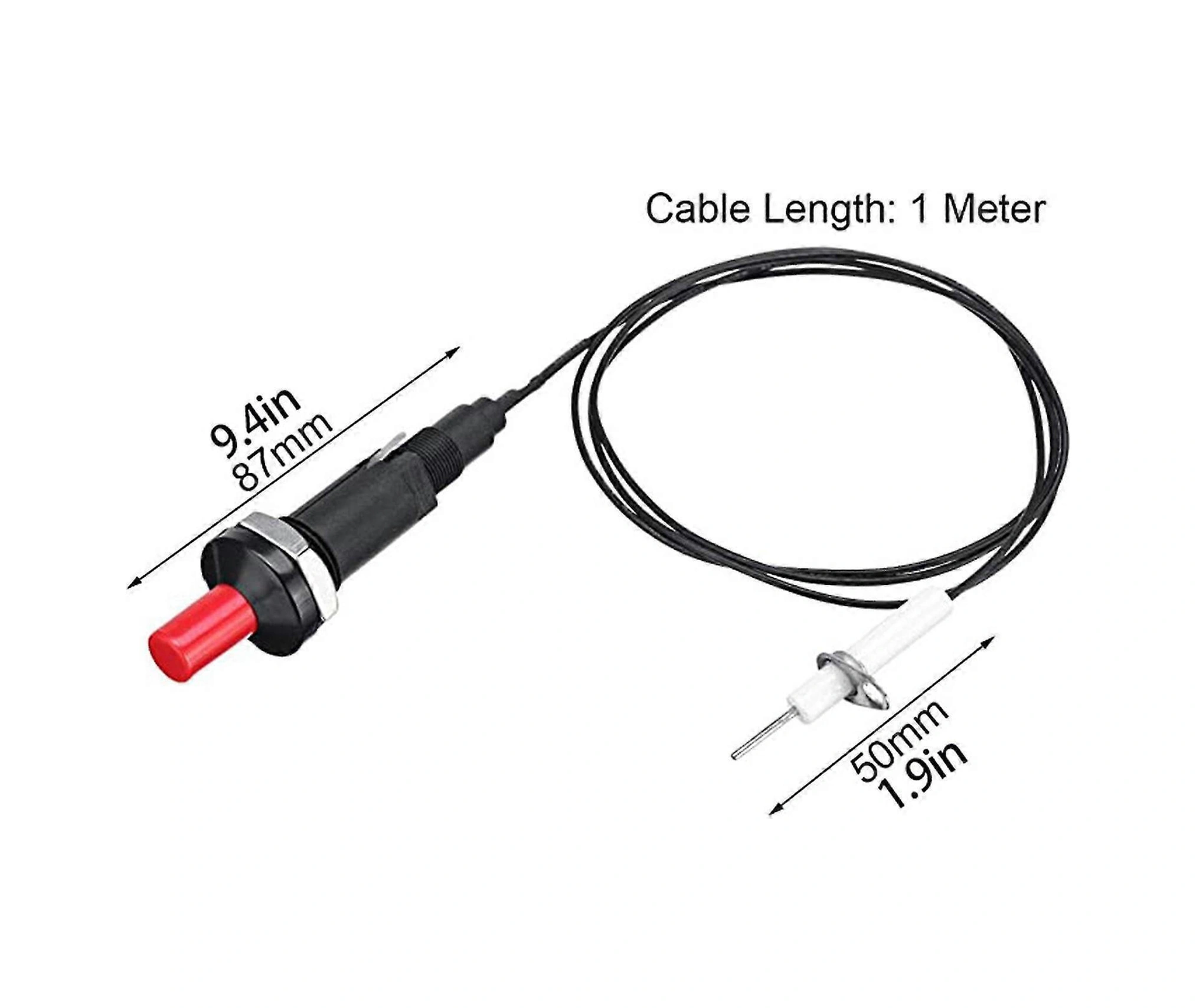 Dofolink Gaz Sobası Odun Sobası Isıtıcı İçin Basma Tuşlu Piezo Çakmak Ateşleyici - 1m Kablolu, 18kv Çıkış, 18mm Montaj Deligi, 2.3mm Uç, Çakmak İğnesi Seti Diğer
