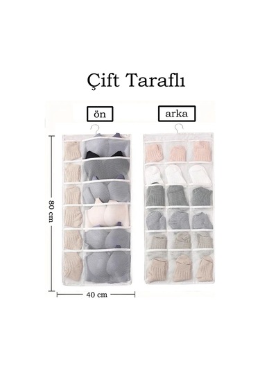 Adarya Home Çift Taraflı Askılı Çok Amaçlı Organizer 18 Ve 12 Göz Beyaz