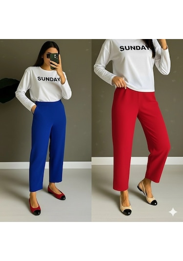 Vexor Kadın Yüksek Bel Krep Pantolon Kırmızı
