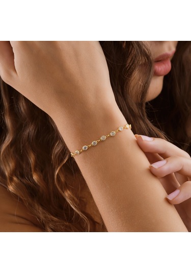 925 Ayar Gümüş Sıralı Zirkon Taşlı Tamtur Bileklik Altın