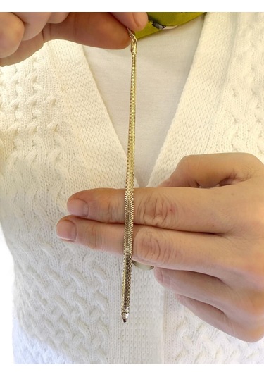 Magold Balık Sırtı Ezme İtalyan 5 Mm 14 Ayar Altın Bileklik Sarı Altın