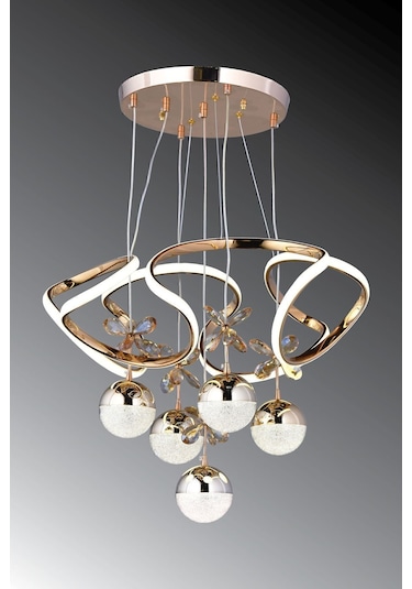 Ey-El Tasarım Galaksi Modern Sarkıt Led Avize 3 Renk Sarı Gold Kaplmalı Toplu Kelebek Taşlı Gold