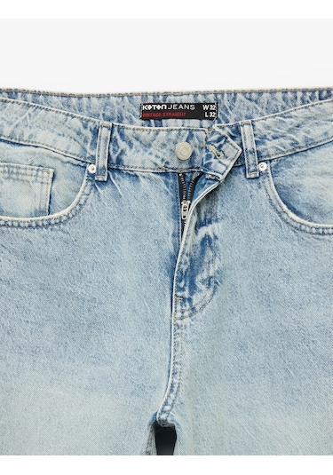 Koton Normal Bel Pamuklu Vintage Straight Fit Jean Pantolon Petrol 6wam40018ıd PETROL
