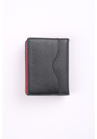 Ancora Leather Hakiki Deri Kartlık-26207 Siyah - Kırmızı
