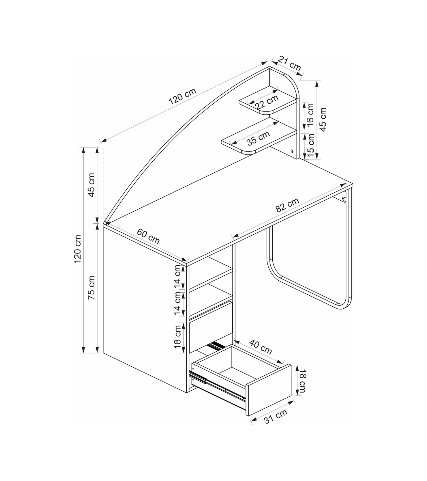Mirel Çalışma Masası - Beyaz/rahle Çok Renkli