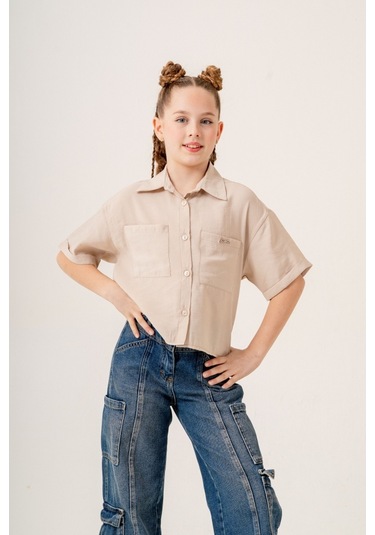 Kız Çocuk Duble Kol Gömlek 3169 Bej