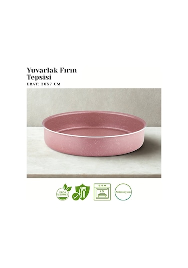 30 Cm Granit Yuvarlak Fırın Tepsisi - Pembe Pembe