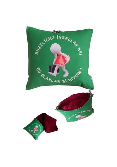Düzeleceğiz İnşallah Be Baskılı Wellsoft Diz Battaniyeli Opsiyonel Yastık Şal Hediye Paketi-Hediye Paketi