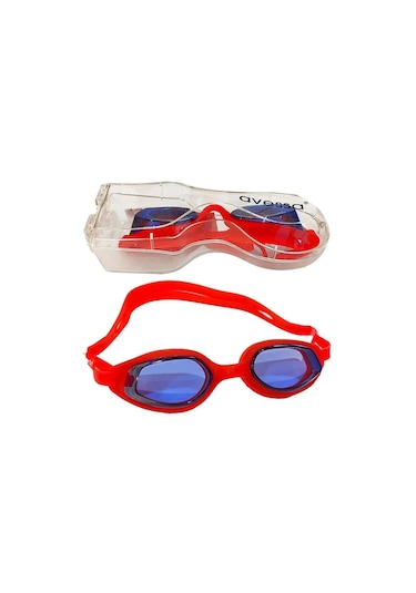 Avessa 3'lü Yetişkin Set Havuz Gözlüğü + Bone + Kulak Burun Tıkac Kırmızı - Mavi