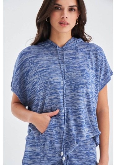 Peraluna Kaıra Blouse & Shorts Kapüşonlu Yazlık Kadın Triko Şort İndigo