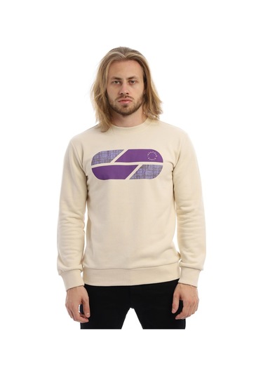 Erkek Polo State Baskılı Bisiklet Yaka Sweat Ekru