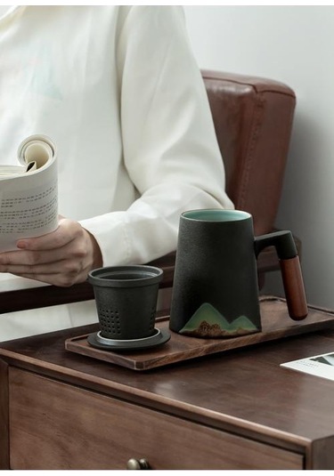 Dağ Tasarım Seramik Çay Filtre İle Seramik Kahve Fincanı Çin Çay Bardağı 400ml Kupalar Altın - Beyaz