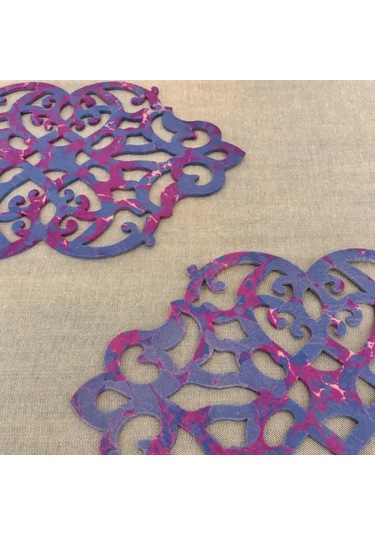 Uretti - Gülin 6449 - Ebru Sanatı İle Elde Yapılmış Lazer Kesim Keçe Supla 2li Takım 40cm - Mor Mor