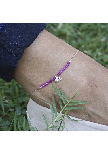 Rose Zirkon Taşlı Fil Figürlü Ametist Taşlı Halhal Gümüş