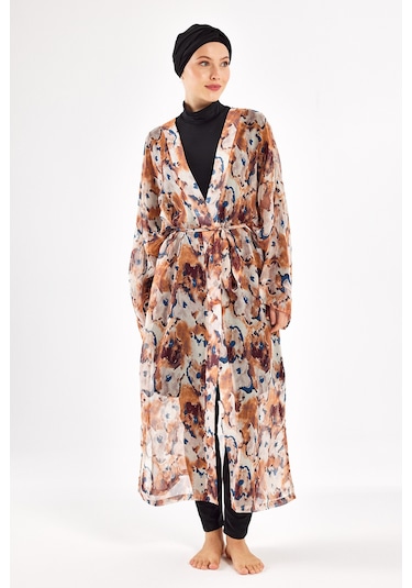 Adasea Uv Korumalı Mayo Üzerine Tek Pareo Kimono 1708 Bej Bej