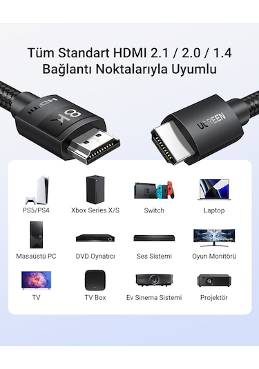Ugreen 8k Hdmı Görüntü Aktarma Kablosu, 3 Metre, 40181