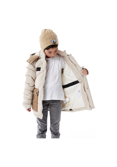 Benitto Kids Erkek Çocuk Kapüşonlu Kalın Kışlık Mont 51335 Bej