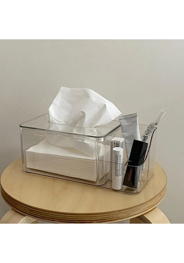 Şeffaf Doku Tutucu Şeffaf Görünür 2 Bölmeli Doku Kutusu Plastik Masaüstü Peçetelik Kutusu Oturma Odası Malzemeleri