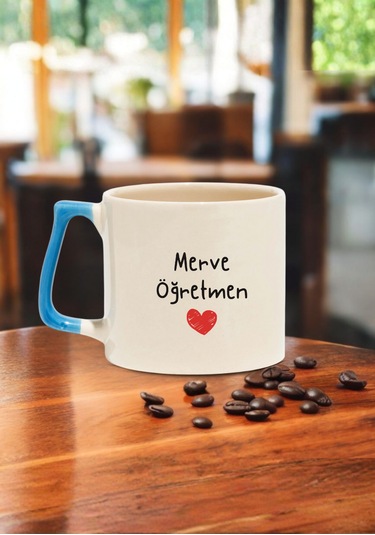 Öğretmenler Günü Kişiye Özel Renkli Kulplu Öğretmen Kupası Mavi