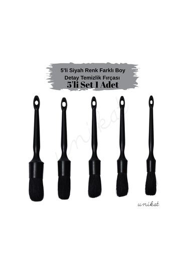 5'li Siyah Renk Farklı Boylarda Detay Temizlik Fırçası - Piano Black 1 Adet