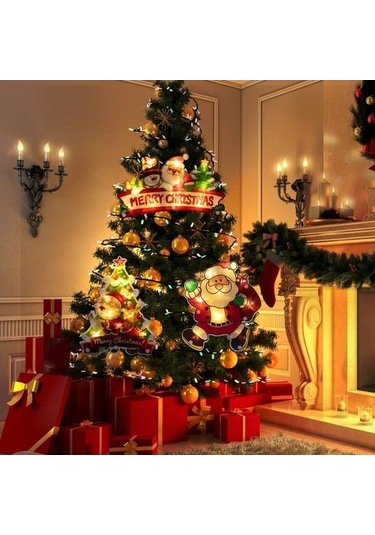 Dancemonkey 5 Parça Noel Penceresi Işıkları, Akıllı Pil İle Çalışan Vantuzlu İç Ve Dış Dekorasyonu Çok Renkli Çok Renkli