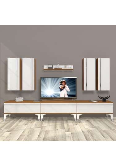 Decoraktiv Eko 8d Mdf Silver Tv Ünitesi Tv Sehpası - Ceviz Beyaz Ahşap - Beyaz