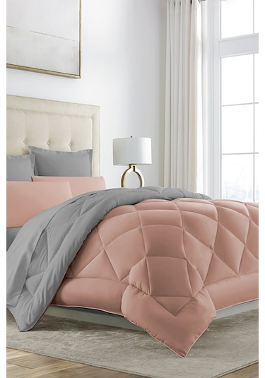 Alla Turca Özel Çantalı Çift Taraflı Lux Çift Kişilik Uyku Seti Pudra - Gri