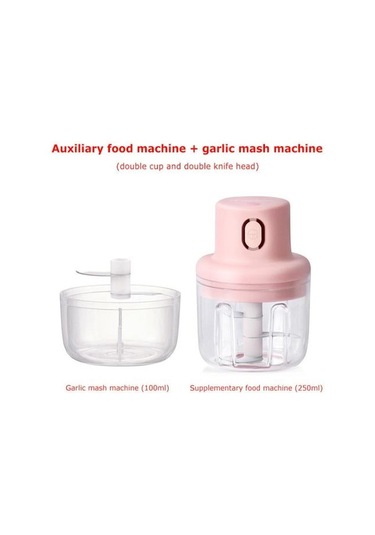 Kablosuz Kıyıcı Ev Elektrik Çok Fonksiyonlu Kıyılmış Tamamlayıcı Gıda Karıştırma Sarımsak Artifact Pişirme Makinesi Presler Pembe, 250ml Açık Gri