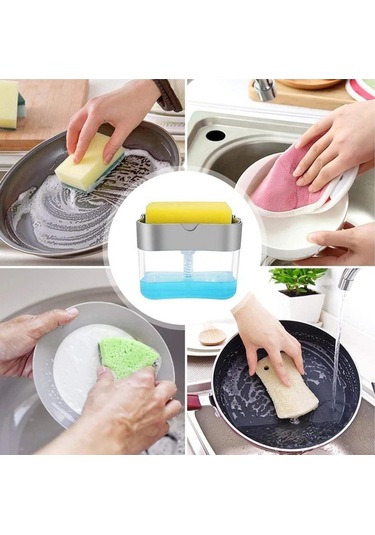 Siyah-otomatik Sıvı Sabunluklar Sabun Kutusu Sünger Mutfak Bulaşık Makinesi Manuel Pres Deterjan Kabı Organizatör Mutfak Aletleri