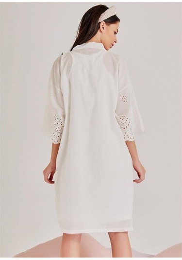 Magic Form 30108 Kendinden Brode Desenli Sabahlık Gecelik Takım - Ekru