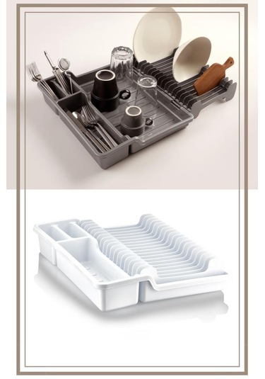 Flosoft Katlanır Bulaşıklık, Kaşıklık Bölmeli Tabaklık Kurutmalık Beyaz