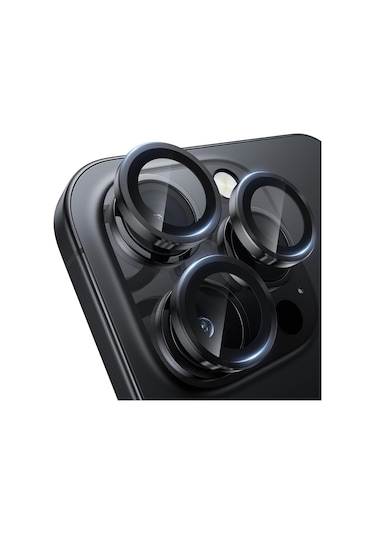 Trend İphone 16 Pro Ve İphone 16 Pro Max Kamera Camı Lens Koruyucu Halka Set - Siyah Titanyum