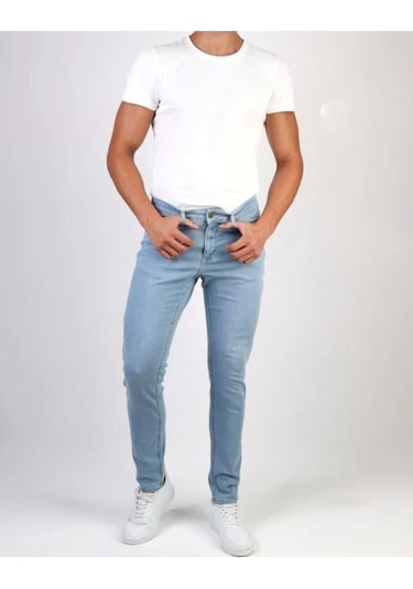 Slim Fit Likralı Erkek Kot Pantolon 30 Buz Mavi